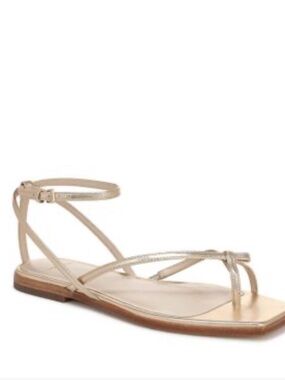 Vince Metallic Gold Ankle-Strap Toe-Loop Sandal